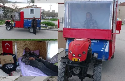 Tarım aracını karavana çeviren vatandaşın yaşam mücadelesi