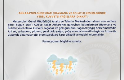 Ankara’nın Güneybatısında Kuvvetli Yağış Uyarısı